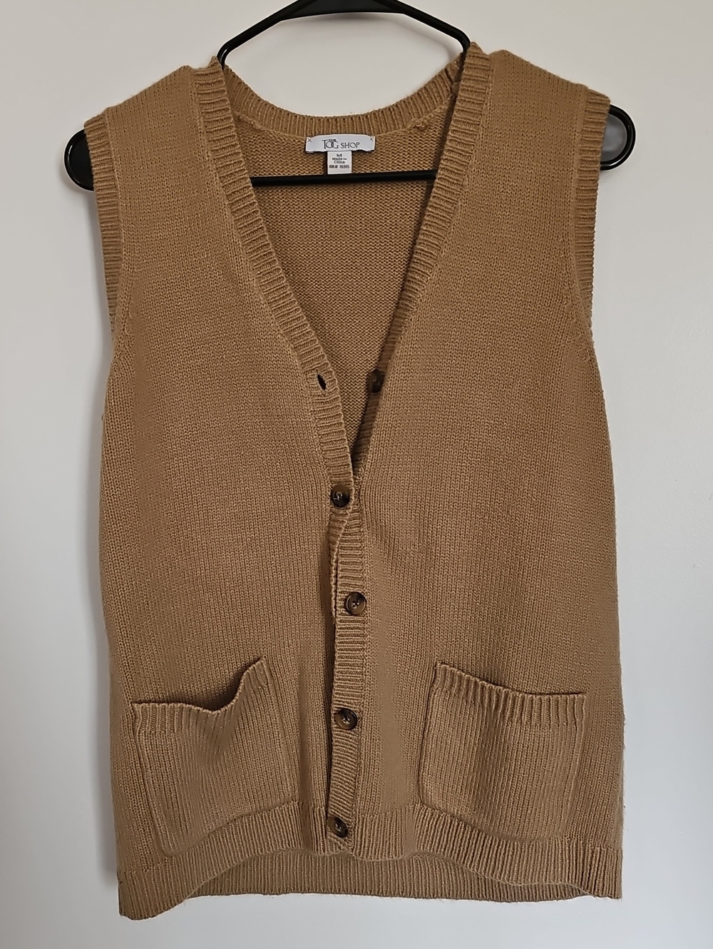 Sleeveless Button-Front Knit Cardigan Vest - Camel